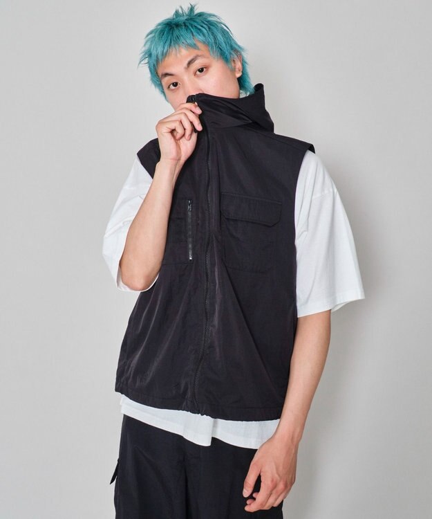 WEGO 【ユニセックス着用ITEM】フードナイロンベスト ブラック