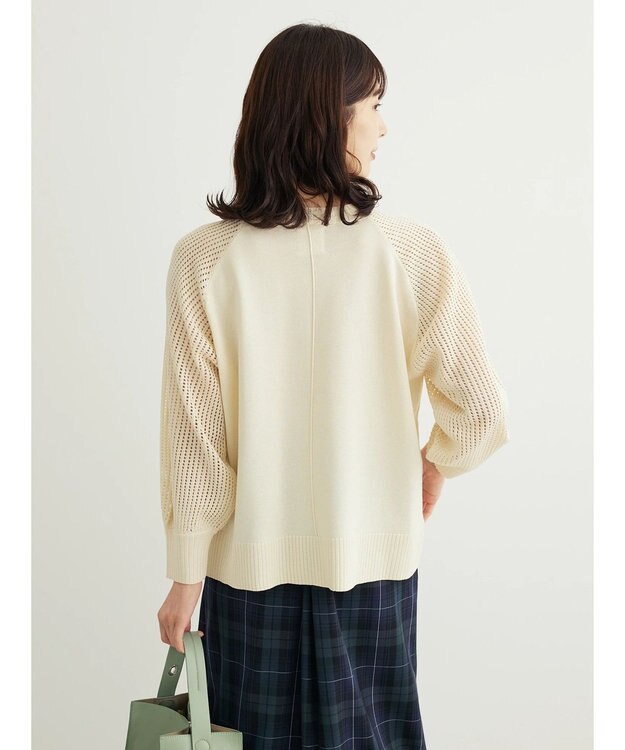 Green Parks ショルダーメッシュニットプルオーバー Ivory