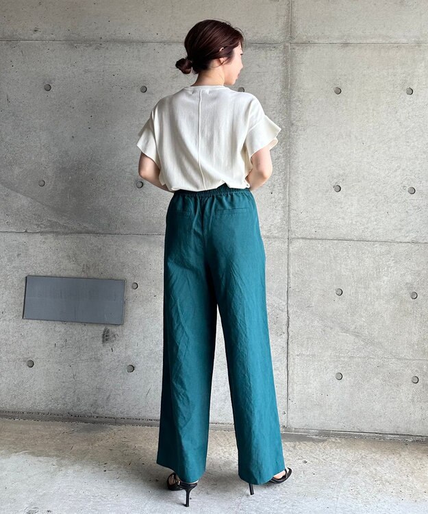 UNFILO 【軽量/UVケア】ライトリネン ワイドパンツ パイングリーン系
