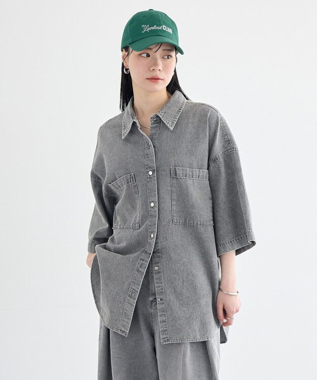 earth music&ecology 5分袖デニムシャツ Black