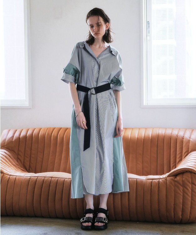 YECCA VECCA ベルト付きスキッパーシャツワンピース Stripe