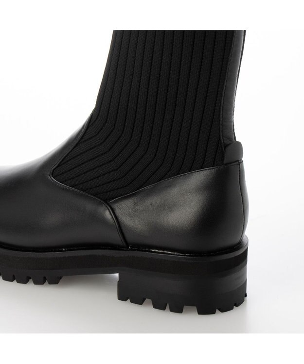 ing <ing>【サスティナブルシリーズ】ラウンドトウリブニットブーツ ブラック