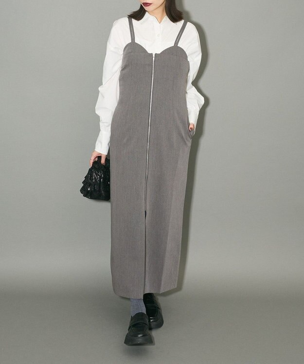 Green Parks フロントジップキャミワンピース Gray