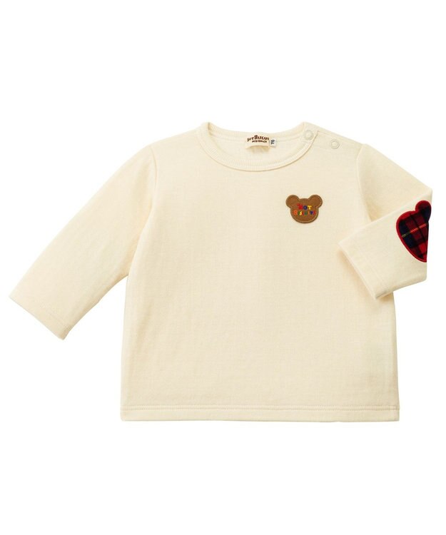 MIKI HOUSE HOT BISCUITS 【70-110cm】 エルボーパッチ 接結天竺長袖Tシャツ アイボリー