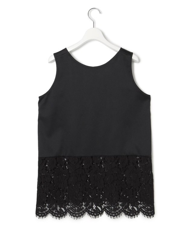 23区 L 【洗える】レースコンビストレッチ マットサテン インナー タンクトップ ブラック系