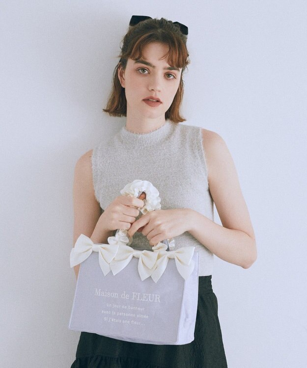 Maison de FLEUR ジャカードリボンフリルスクエアトートSバッグ Blue
