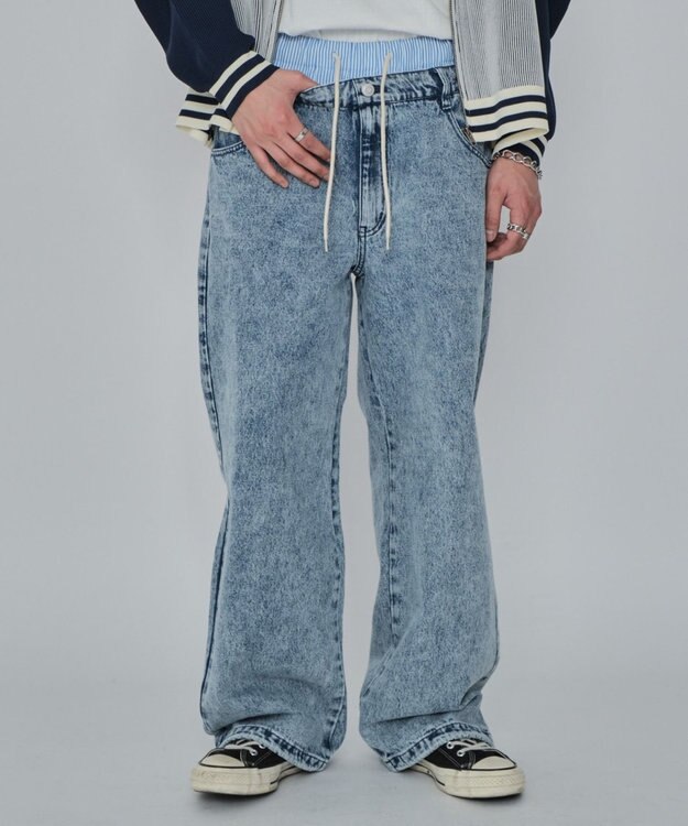 WEGO 【ユニセックス着用ITEM/MLサイズ展開/ウエストゴム】ボクサードッキングデニムパンツ