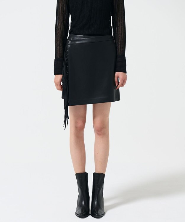 GRACE CONTINENTAL フリンジミニスカート ブラック