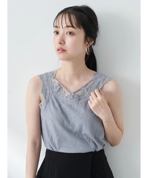 earth music&ecology 総レースキャミソール Blue