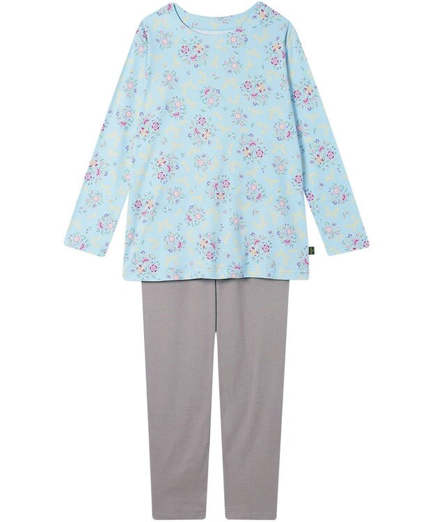 WACOAL ワコール_リラックス＆スリープ パジャマ 綿100%(本体) あったか 長袖 長ズボン ミントン レディース NDW457 /ワコール サックス