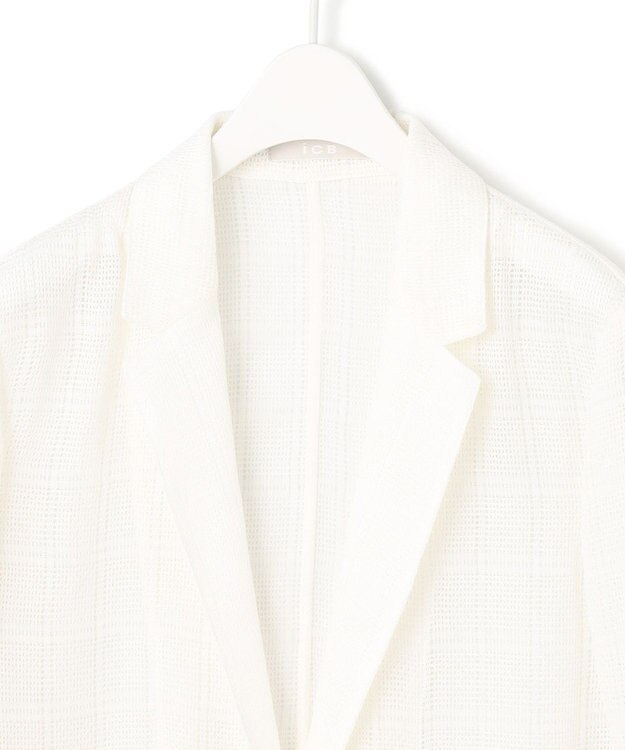 ICB L スクエアチェックレノクロス レースジャケット オフホワイト系