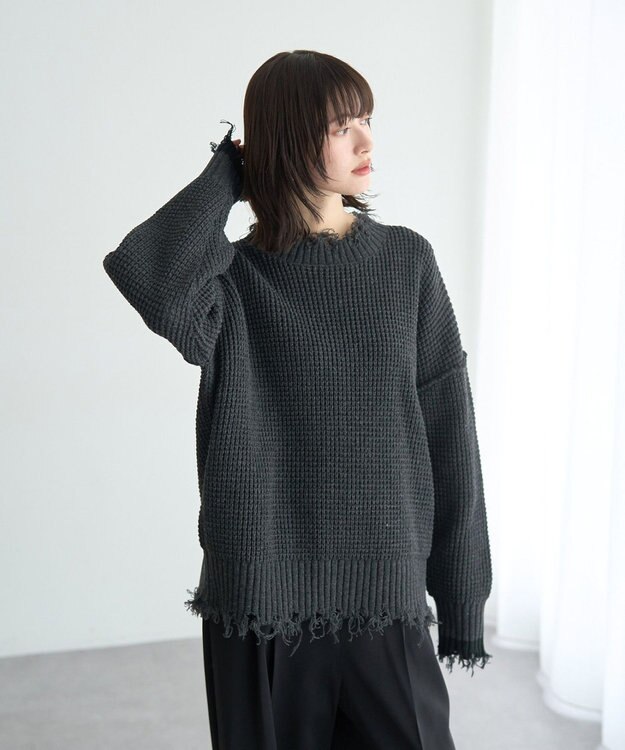 YECCA VECCA ダメージルーズニット Charcoal Gray
