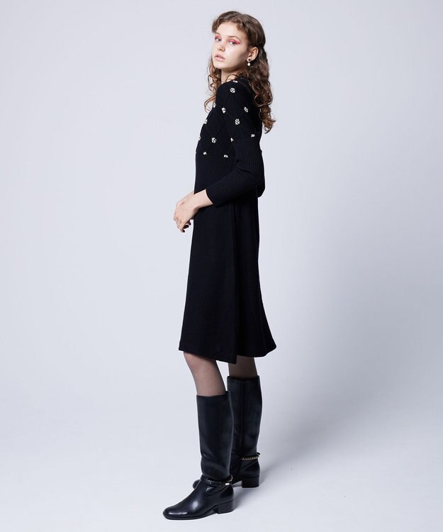 TOCCA 【洗える】PEARL BOUQUET KNITDRESS ニットドレス ブラック系