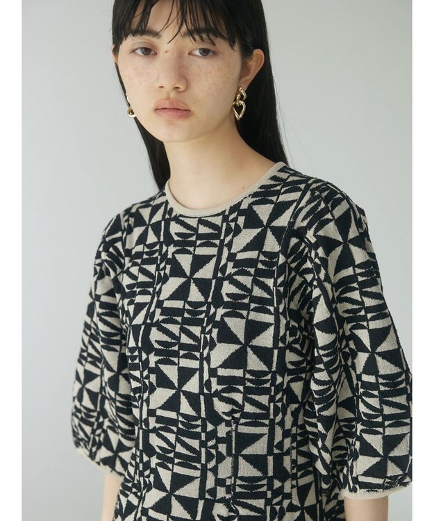 Green Parks ａ．ニットジャガード柄ワンピース Black