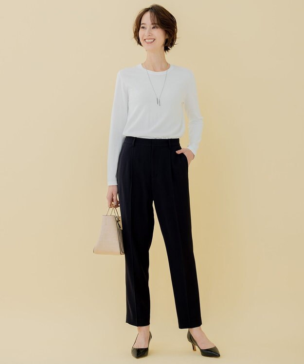 自由区 【XSサイズ～/洗える】ダブルフェイススーティング テーパードパンツ ネイビー系