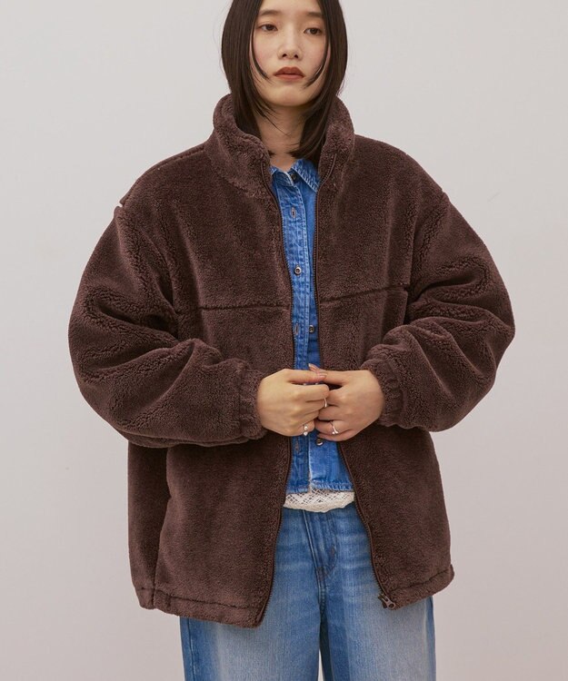 AMERICAN HOLIC スタンドカラーミニファーブルゾン Brown