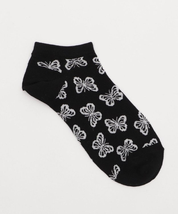 WEGO 総柄バタフライショートソックス ブラック