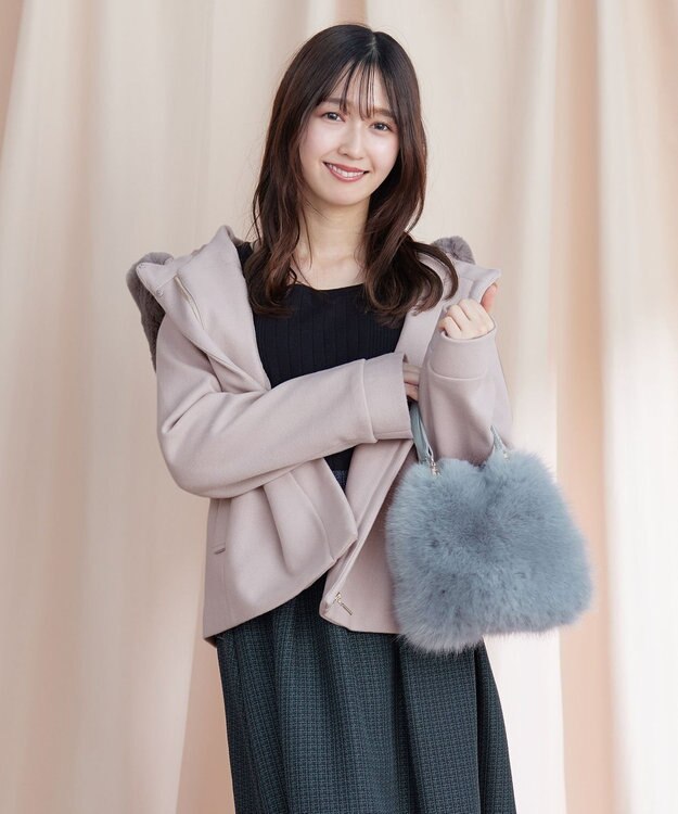 Tiaclasse エコファー付きフードショートコート ピンク