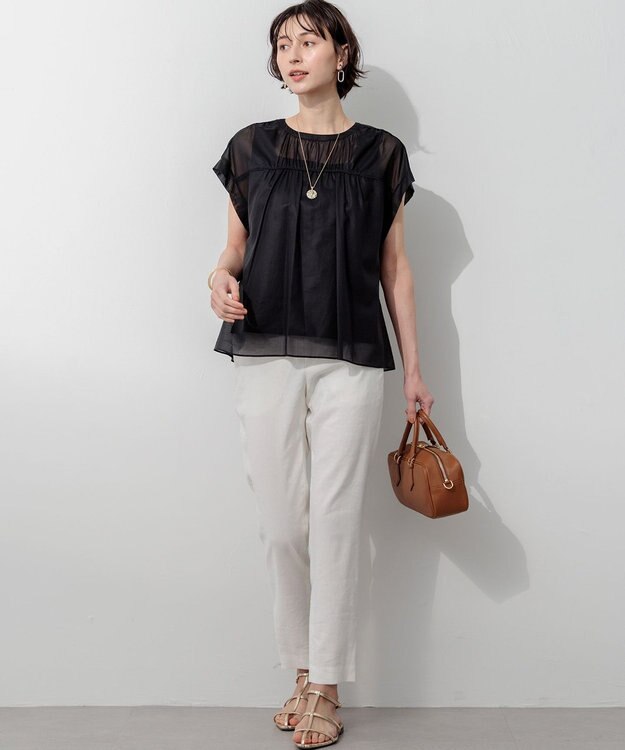 23区 【CanCam掲載】リネンレーヨンストレッチ テーパード パンツ オフ系