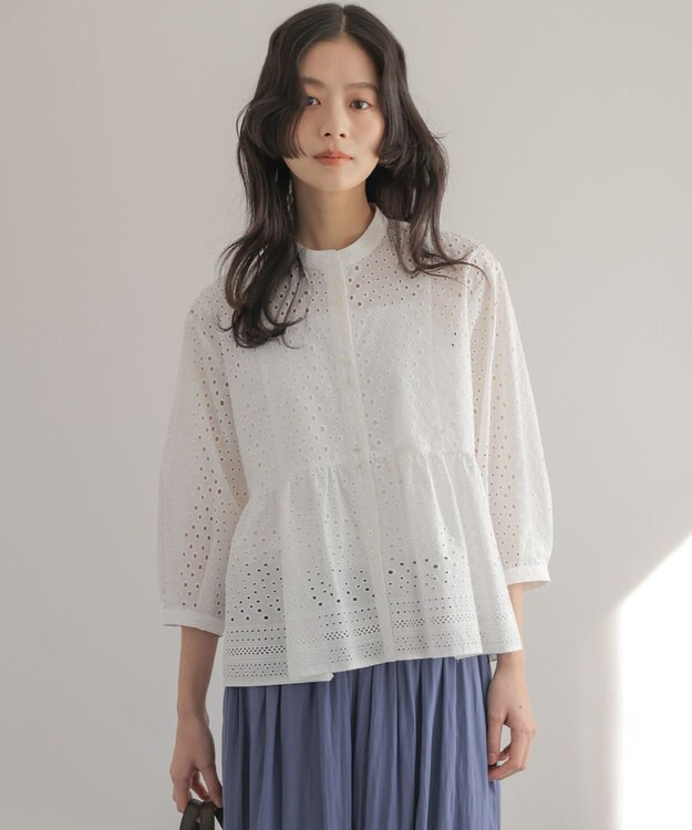 組曲 エンブロイダリーレーススタンドネック ブラウス ホワイト系