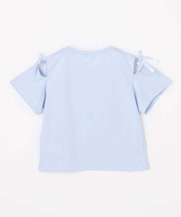 ANY KIDS 【洗濯機可能】肩あき ロゴ刺繍Tシャツ サックスブルー