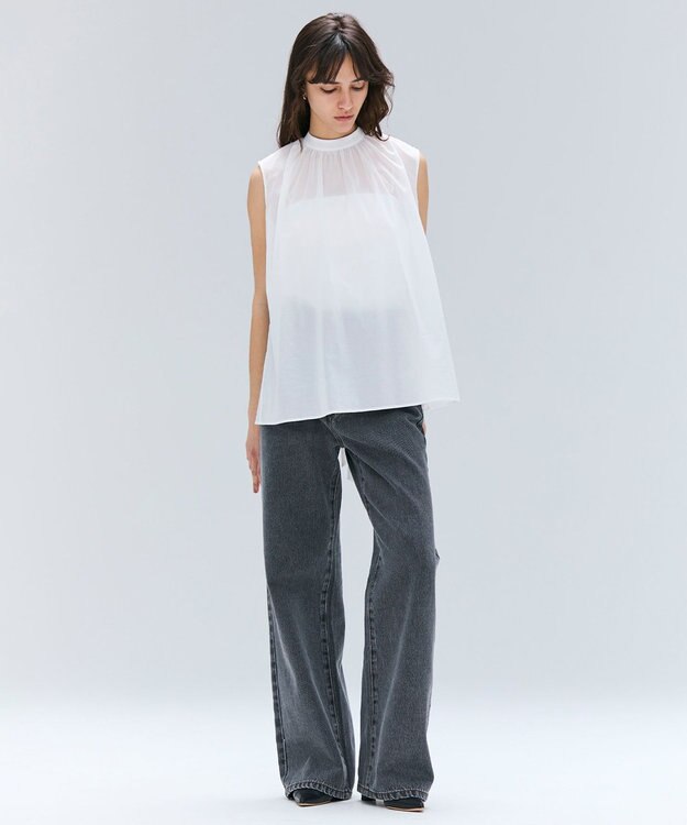 BEIGE， 【洗える】BAC / コットンバックボウタイノースリーブブラウス White