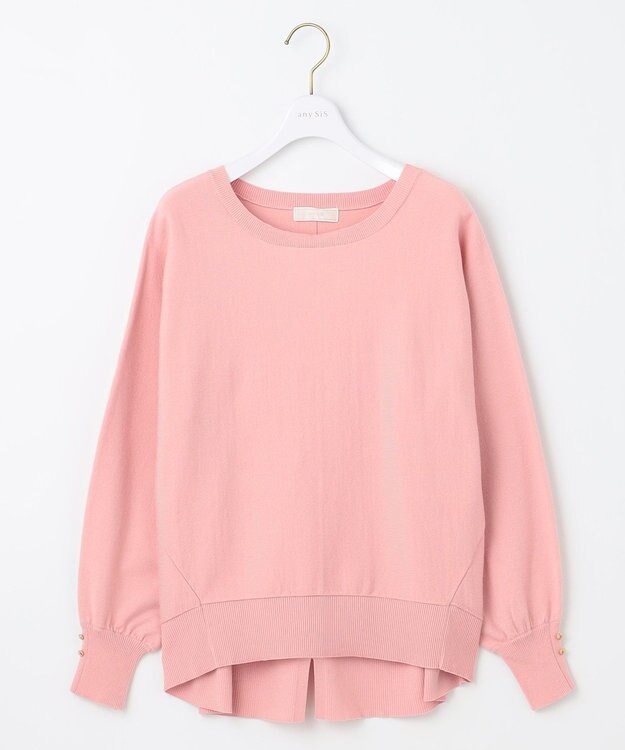 ANY SIS 【CICA加工・選べる9色展開】クルーネックバックスリット ニット ピンク