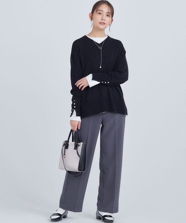 組曲 S 【WEB限定】ベーシックダブルクロス ワイドストレートパンツ チャコールグレー系