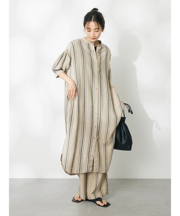 CRAFT STANDARD BOUTIQUE リネンレーヨンストライプワンピース Stripe Beige