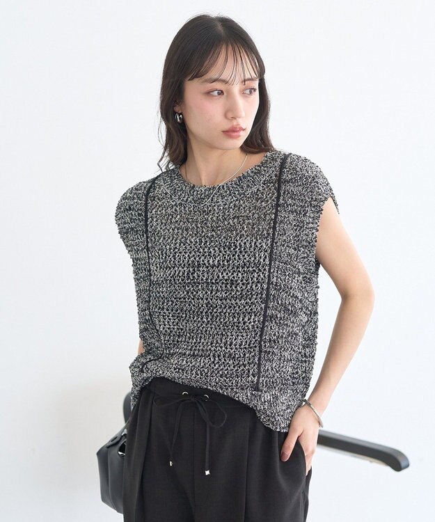 earth music&ecology 配色ラインＭＩＸニットベスト Black