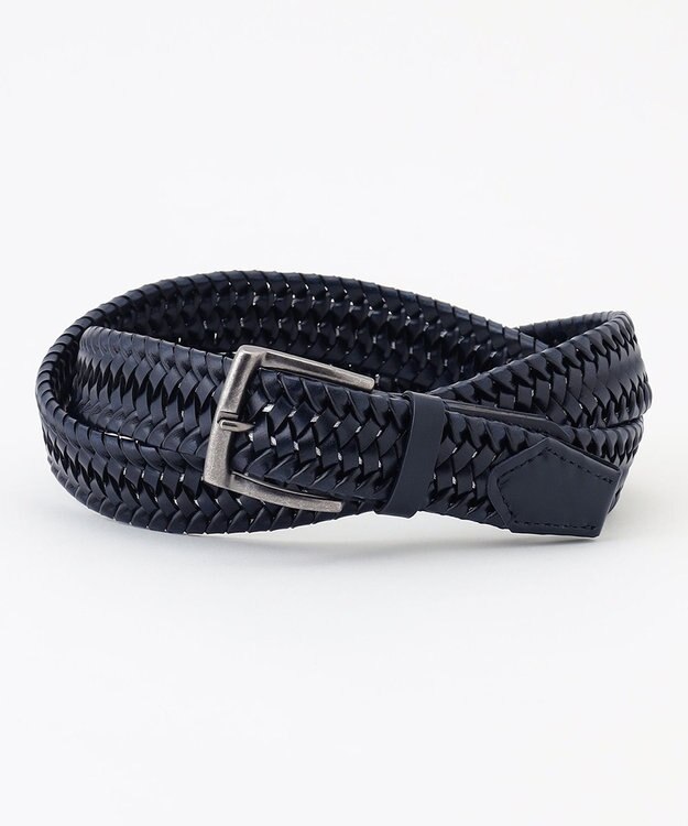 JOSEPH ABBOUD 【キングサイズ・イタリア素材・ストレッチ・日本製】ストレッチレザーメッシュ ベルト ネイビー系