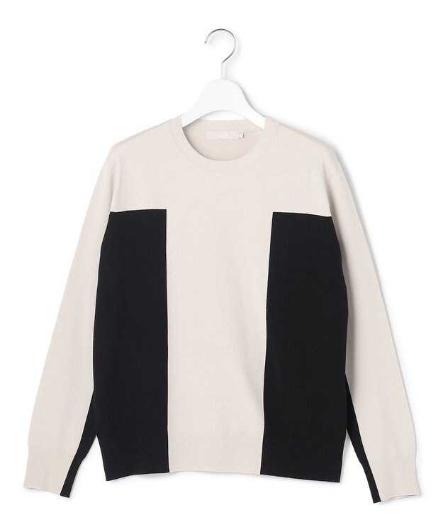 ICB 【洗える】マットヴィスコースポリエステル ブロッキングニット トープ×ブラック系