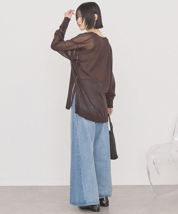 AMERICAN HOLIC メタルボタンシアーVネックカーディガン Brown