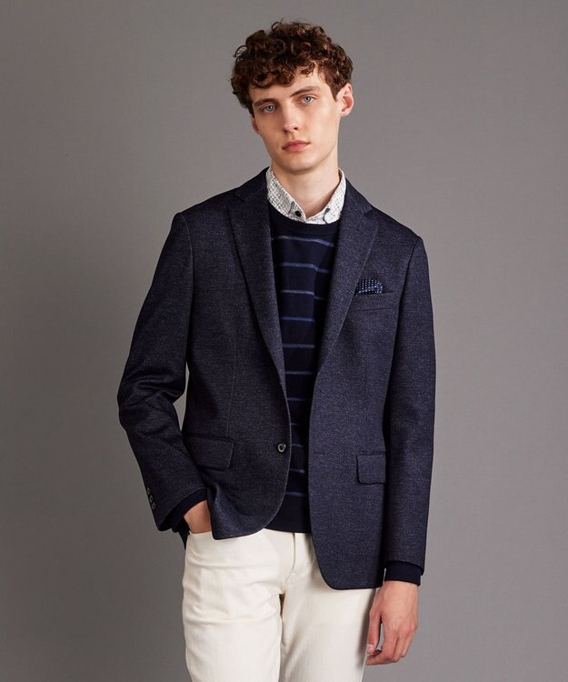 JOSEPH ABBOUD 【キングサイズ・ストレッチ】ツィーディージャージ　ジャケット ネイビー系