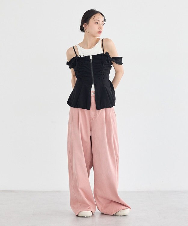 earth music&ecology イージータックワイドデニム Pink