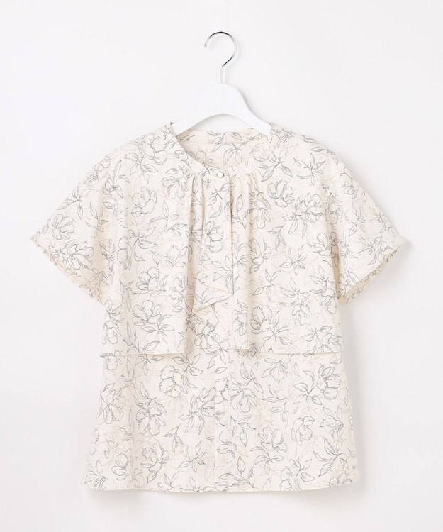 ANY SIS プリーツボウタイ ブラウス ベージュ系柄