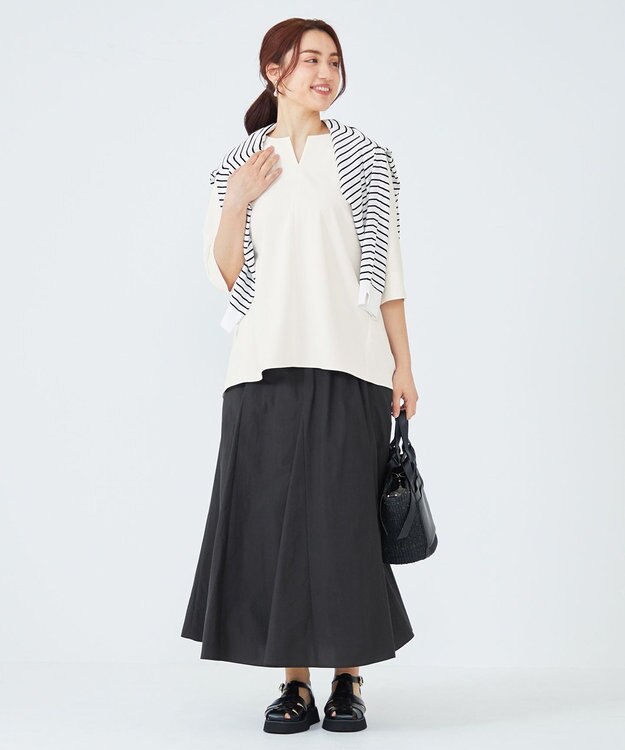 23区 L 【Lサイズ限定】ハイストレッチツイル ブラウス ホワイト系