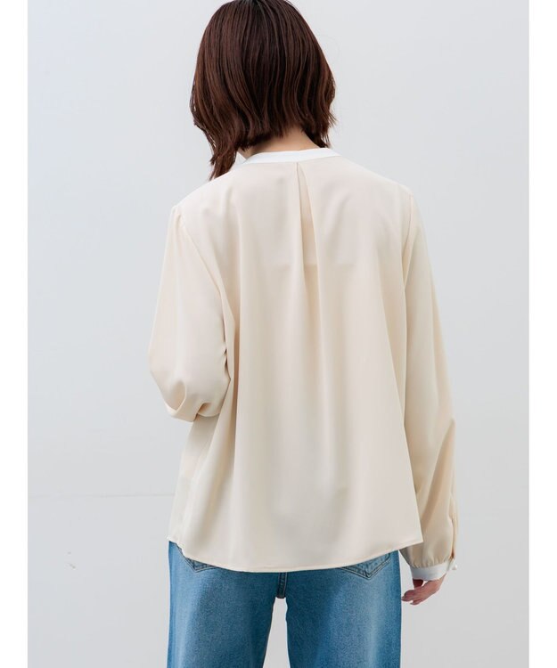 Te chichi パール釦配色タックブラウス ベージュ