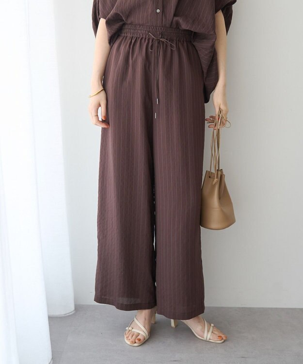 YECCA VECCA 【セットアップ対応】ストライプ柄ワイドパンツ Brown