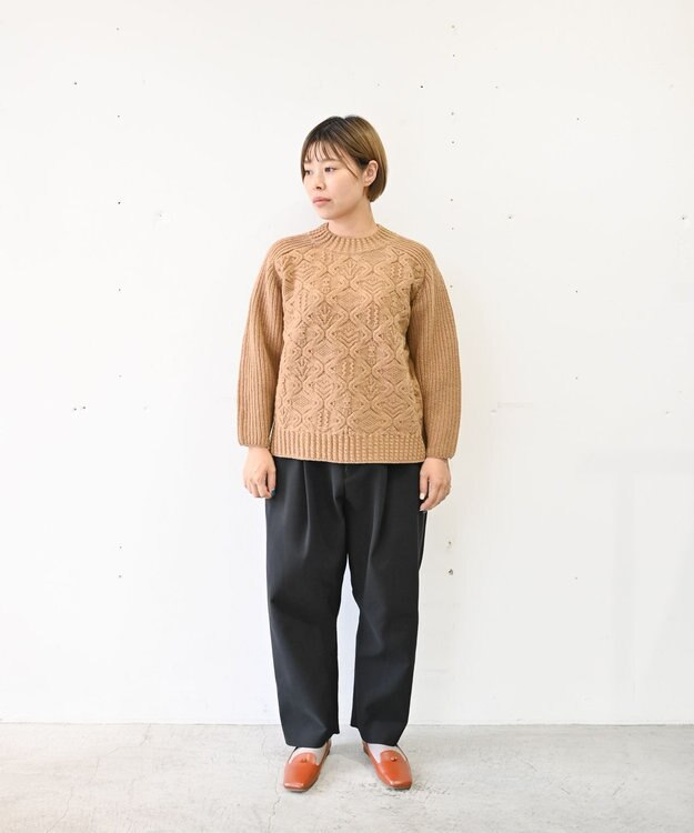 muuc 〈上質なシェットランドウール＆カシミヤ〉〈5種類の模様編み〉パッチワーク柄ケーブル模様編みセーター キャメル