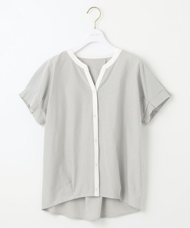 ANY SIS S 【洗える】シルケットストライプスキッパー カットソー ミントストライプ