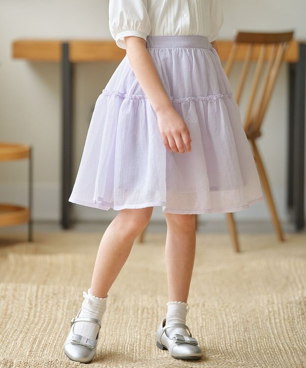 組曲 KIDS 【150-160㎝】シアーチェック スカート ラベンダー系
