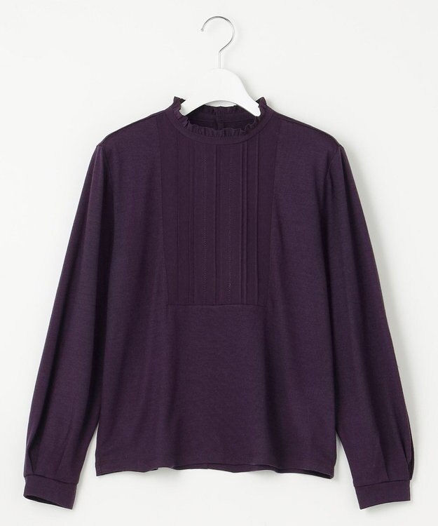 J.PRESS LADIES ウォッシャブルウール フリルネック カットソー パープル系