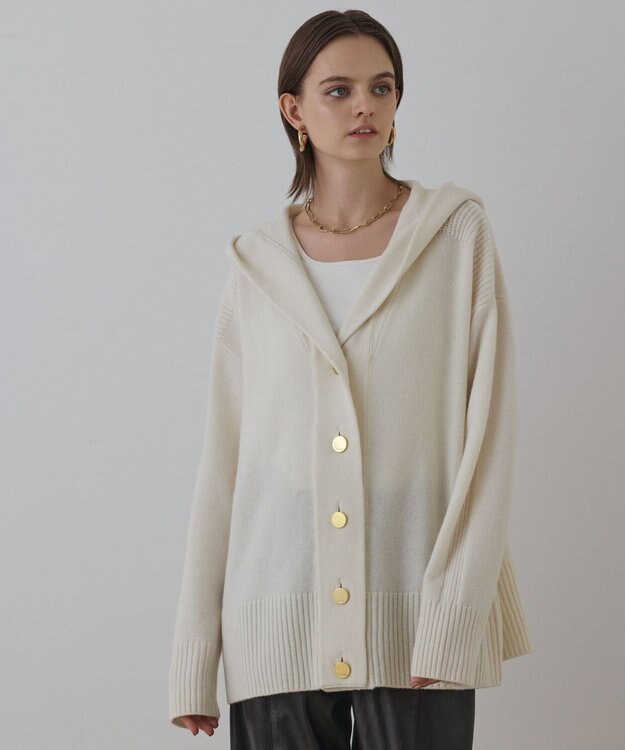 GRACE CONTINENTAL ウールフードニットカーディガン キナリ