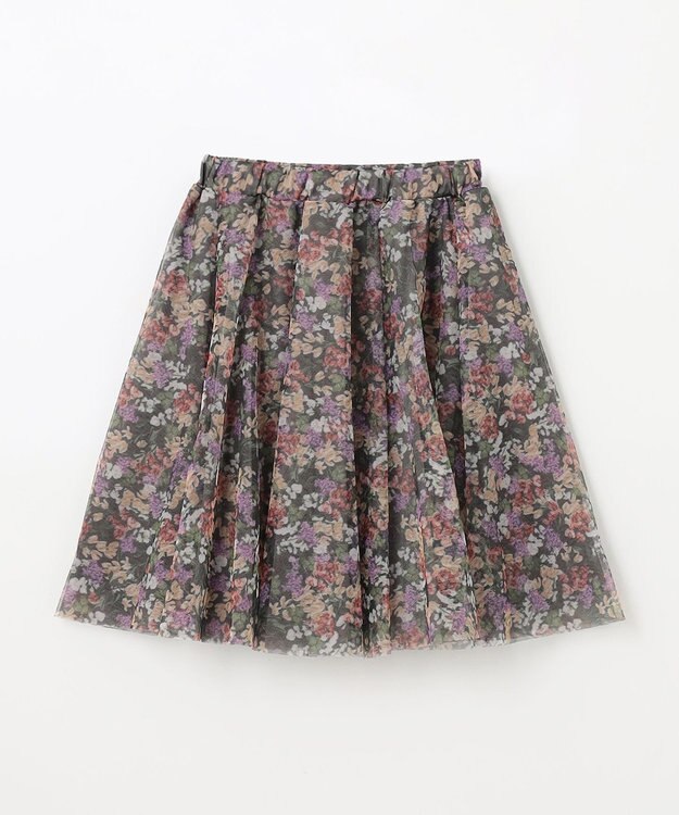 ANY KIDS 花柄 チュール フレア スカート ライトグレー系