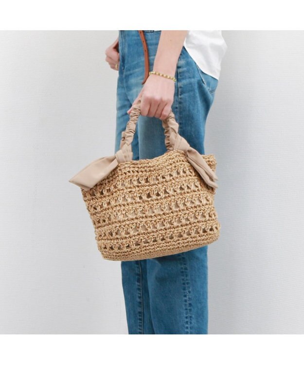 UNBILLION カシュカシュ cachecache / 下がりリボン柄編みトートバッグ オーク