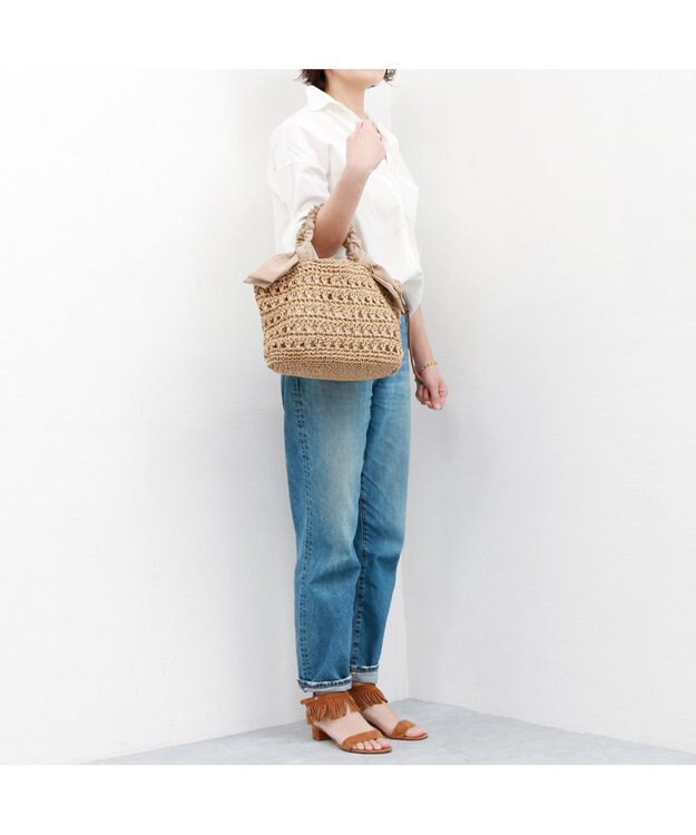 UNBILLION カシュカシュ cachecache / 下がりリボン柄編みトートバッグ オーク