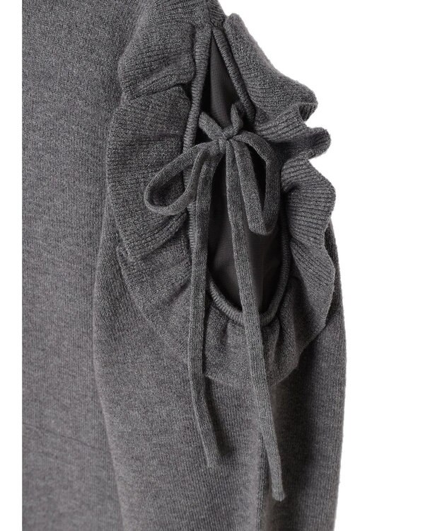 earth music&ecology 袖シアーフリルニットワンピース Gray