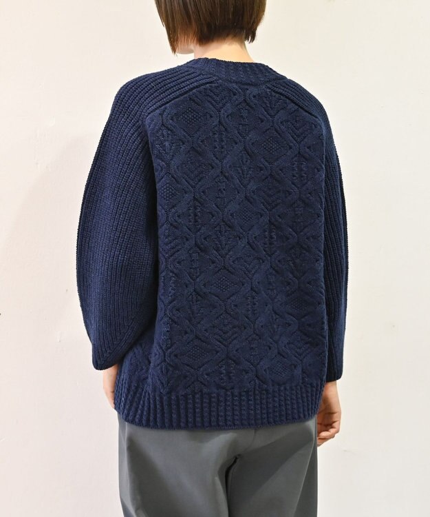 muuc 〈上質なシェットランドウール＆カシミヤ〉〈5種類の模様編み〉パッチワーク柄ケーブル模様編みセーター ネイビー