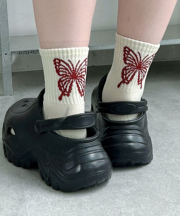 WEGO バックバタフライクルーソックス ホワイトアイボリー